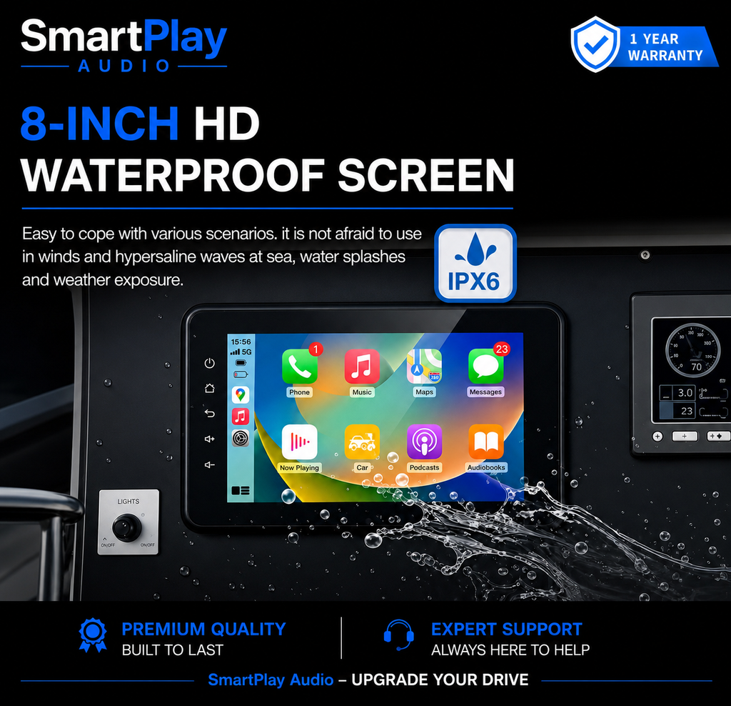 SmartPlay Audio 8" Marine & RV Multimedia Player with Wireless Apple CarPlay & Android Auto
