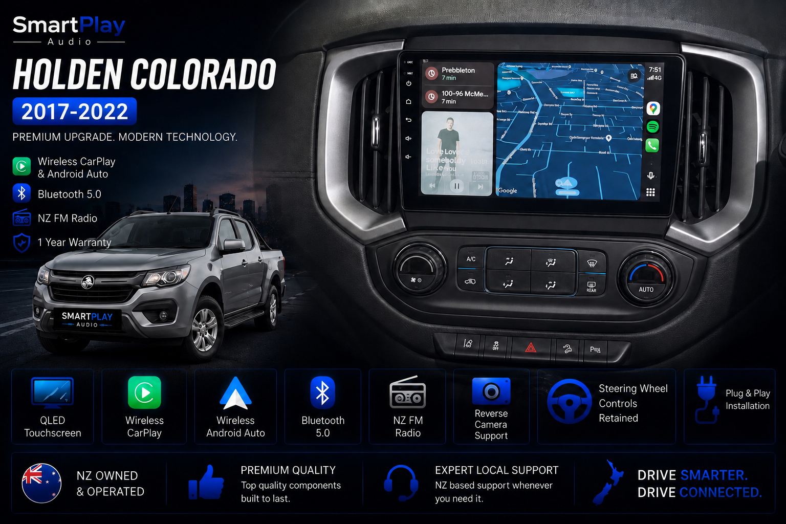 SmartPlay Audio Wireless Apple CarPlay & Android Auto Stereo Upgrade for Holden Colorado 2017–2022