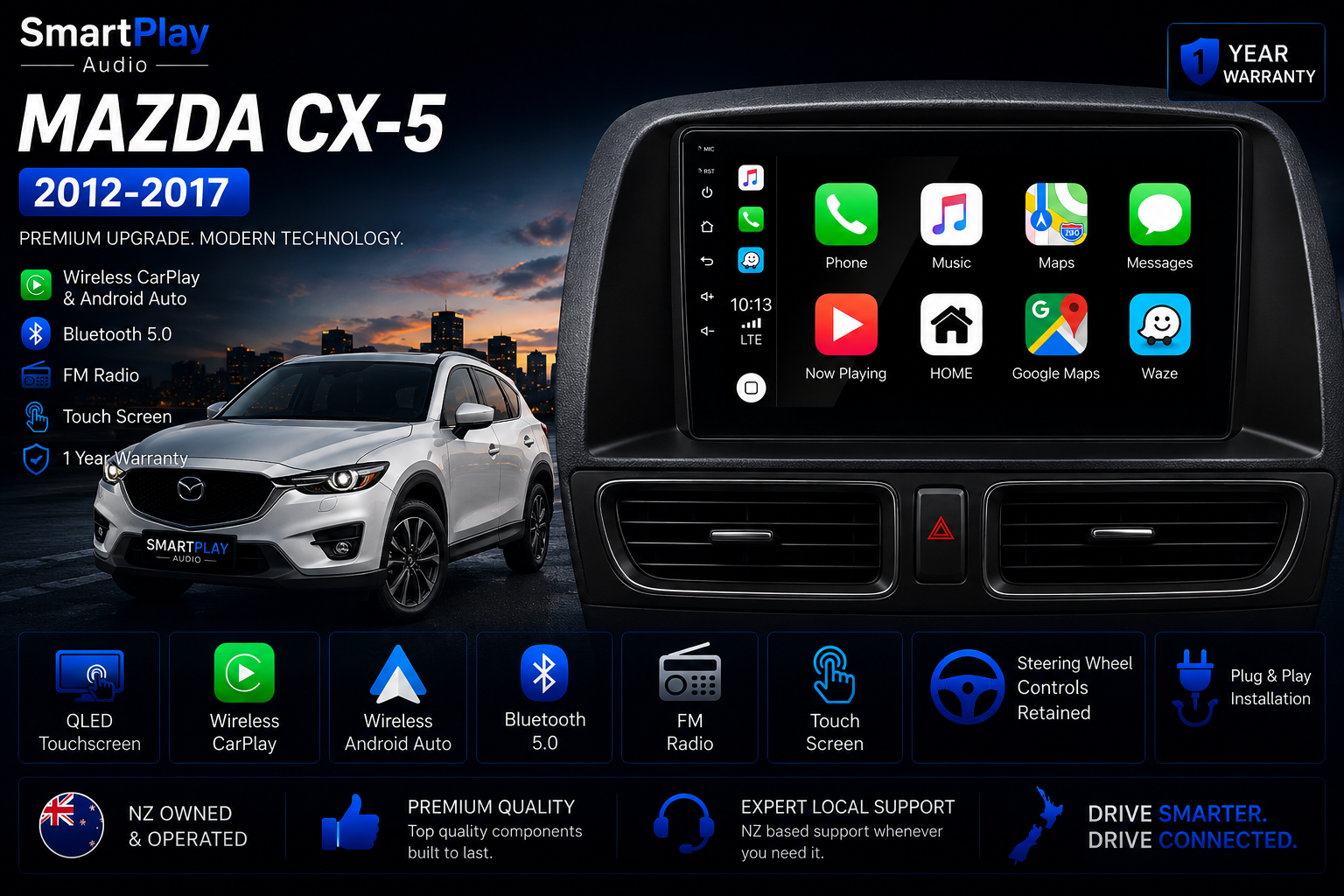 SmartPlay Audio Wireless Apple CarPlay & Android Auto Stereo Upgrade for Mazda CX-5 2012–2017