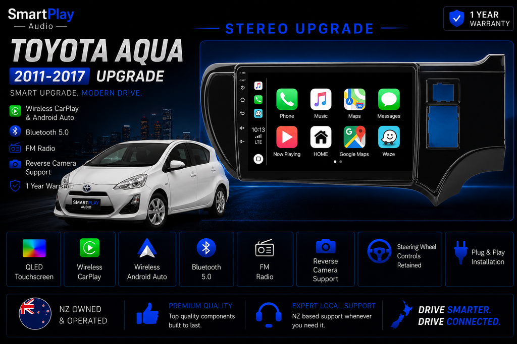 SmartPlay Audio Wireless Apple CarPlay & Android Auto Stereo Upgrade for Toyota Aqua 2011–2017
