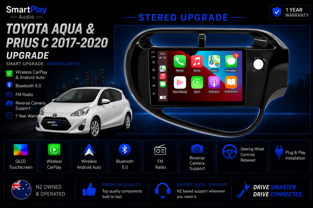 SmartPlay Audio Wireless Apple CarPlay & Android Auto Stereo Upgrade for Toyota Aqua & Prius C 2017–2020