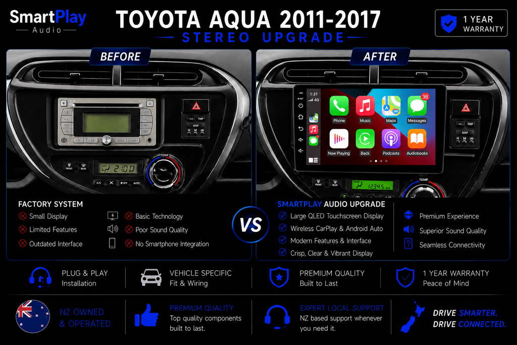SmartPlay Audio Wireless Apple CarPlay & Android Auto Stereo Upgrade for Toyota Aqua 2011–2017