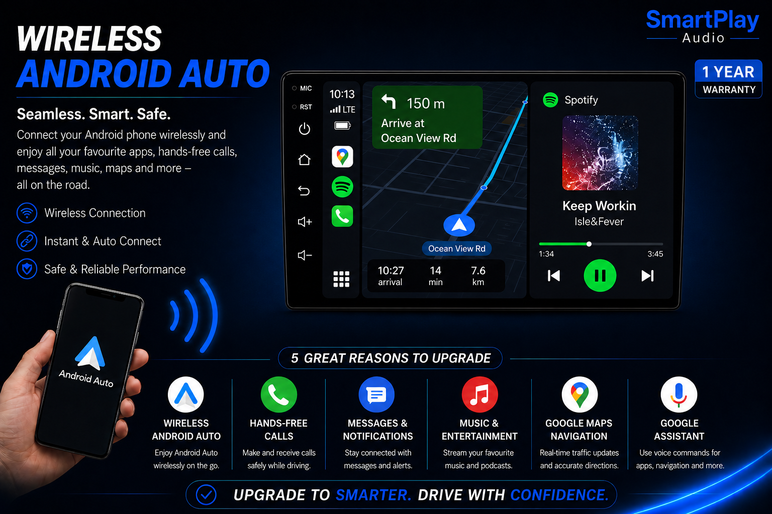 SmartPlay Audio 9" Wireless Apple CarPlay & Android Auto Stereo