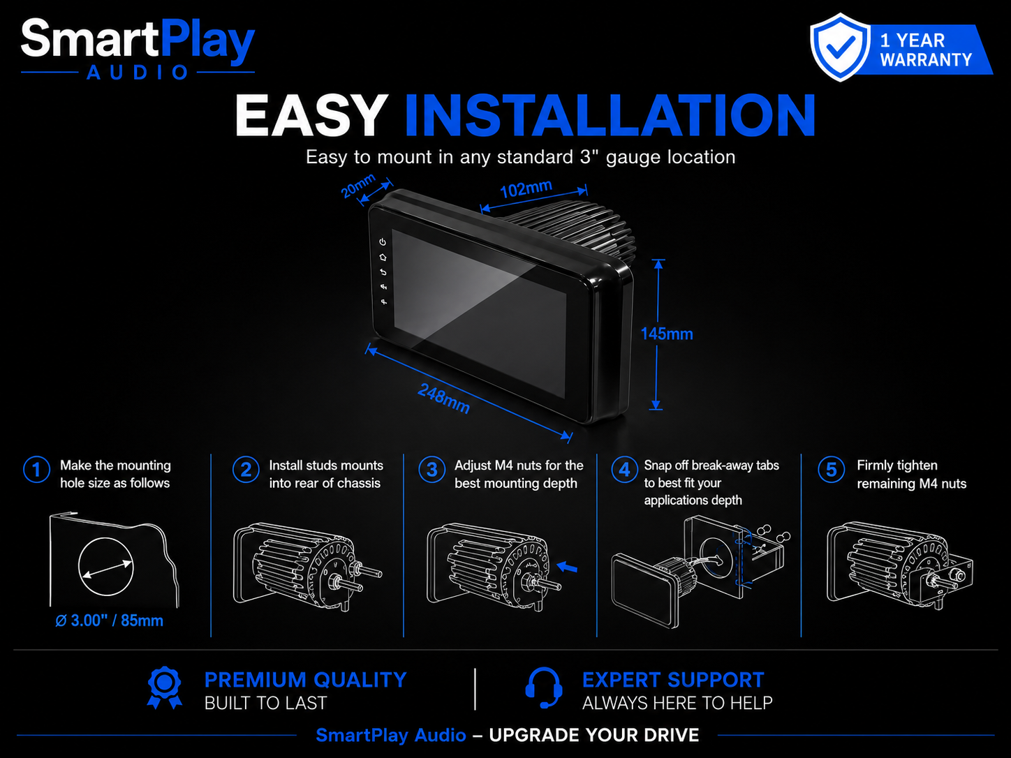 SmartPlay Audio 8" Marine & RV Multimedia Player with Wireless Apple CarPlay & Android Auto