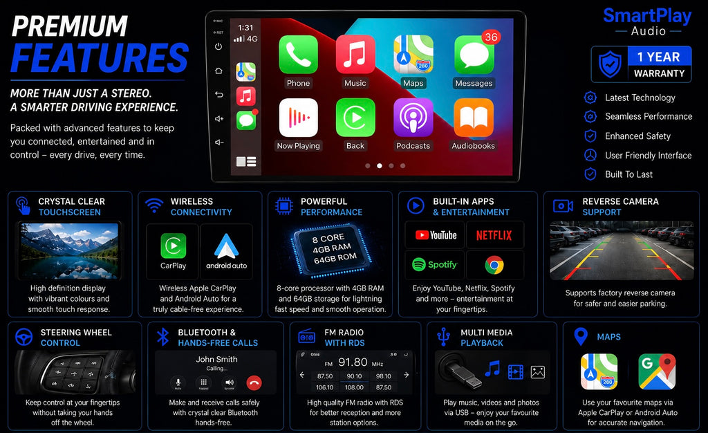 SmartPlay Audio 9" Wireless Apple CarPlay & Android Auto Stereo